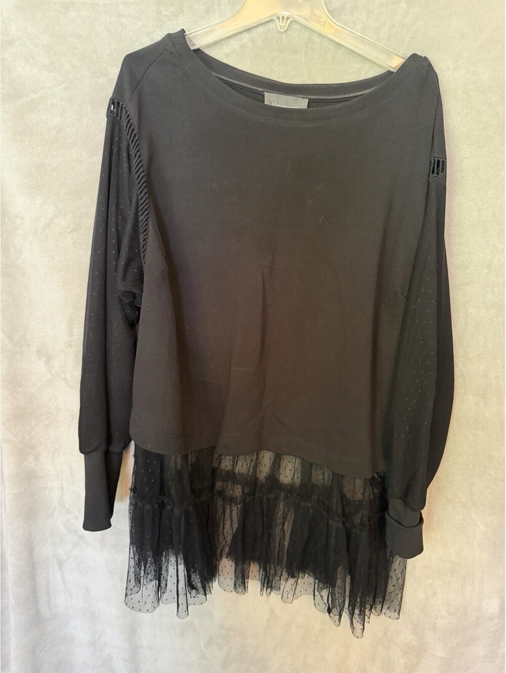 By Anthropologie Tulle Sweatshirt Sheer Swiss Dot Ruffle Lace Oversized Size 1X